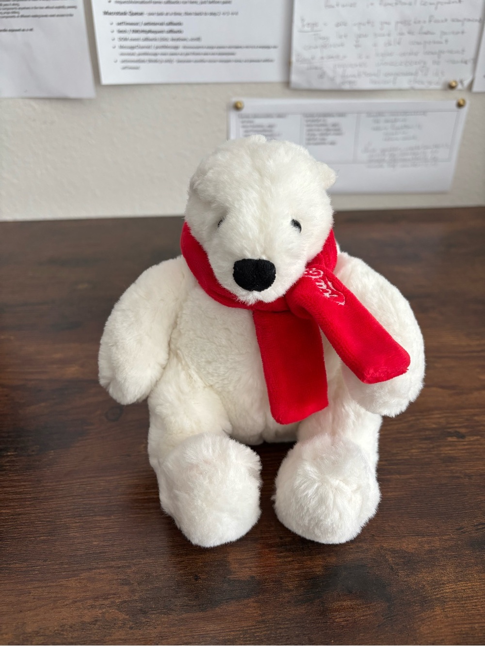 Coca-Cola White Polar Bear Plush Stuffed Animal with Red Scarf Collectible